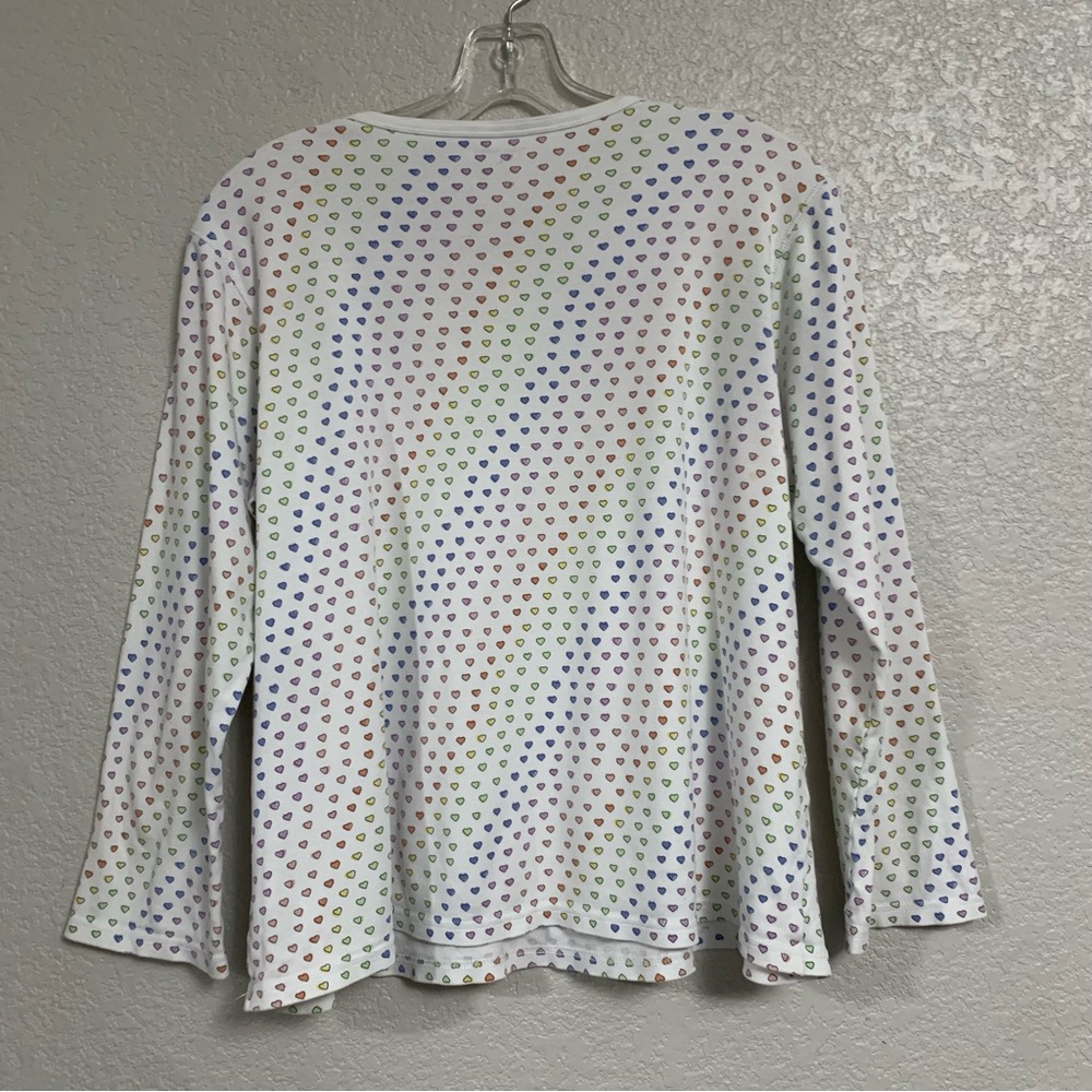 Roller Rabbit Pajama PJ Top Womens L Disco Hearts Henley 3/4 Sleeve Rainbow - Picture 2 of 15